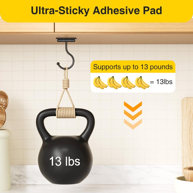 Josmimic Under Cabinet Banana Hook Adhesive - 2 Pack Sticky Banana Hanger Under Counter, Sturdy Metal Banana Holder for Hanging Bananas or Kitchen Utensil, Banana Saver, Keeps Bananas Fresh, Black - Image 3